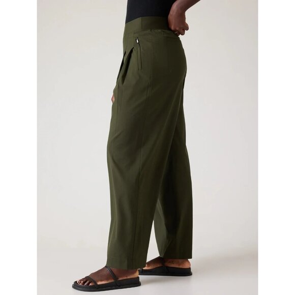 Athleta 12 Brooklyn Heights Pleated Wide Leg Pant 12 Aspen Olive Green R… - Picture 6 of 6